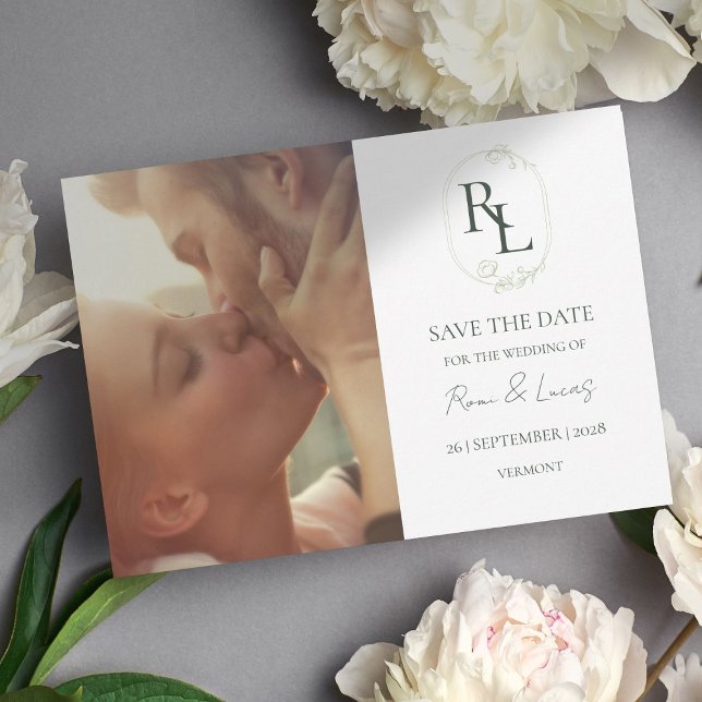 Floral Monogram Couple Photo Wedding Save The Date Announcement (Creator Uploaded)