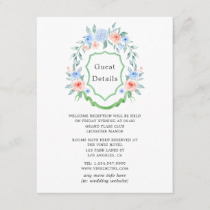 Floral Monogram Crest Wedding Guest Details Enclosure Card