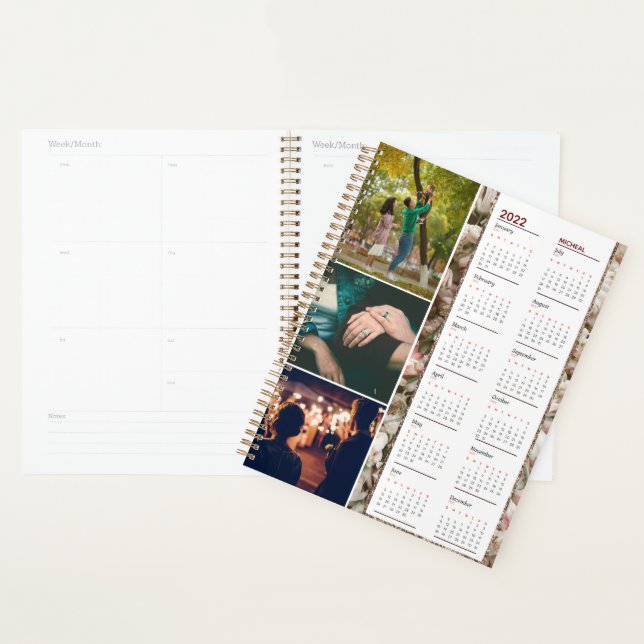 Floral Monogram custom 3 photos calendar journal Planner (Display)