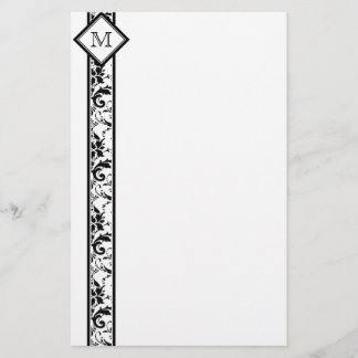 Floral Monogram Damask Stationery