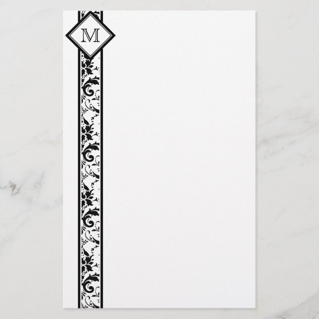 Floral Monogram Damask Stationery (Front)