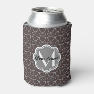 Floral Monogram Dark Nerd Glasses Pattern Can Cooler