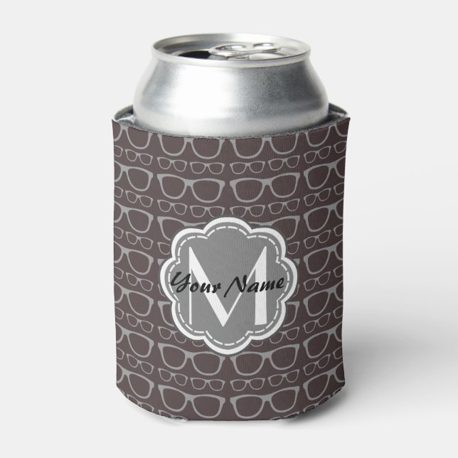 Floral Monogram Dark Nerd Glasses Pattern Can Cooler (Can Front)