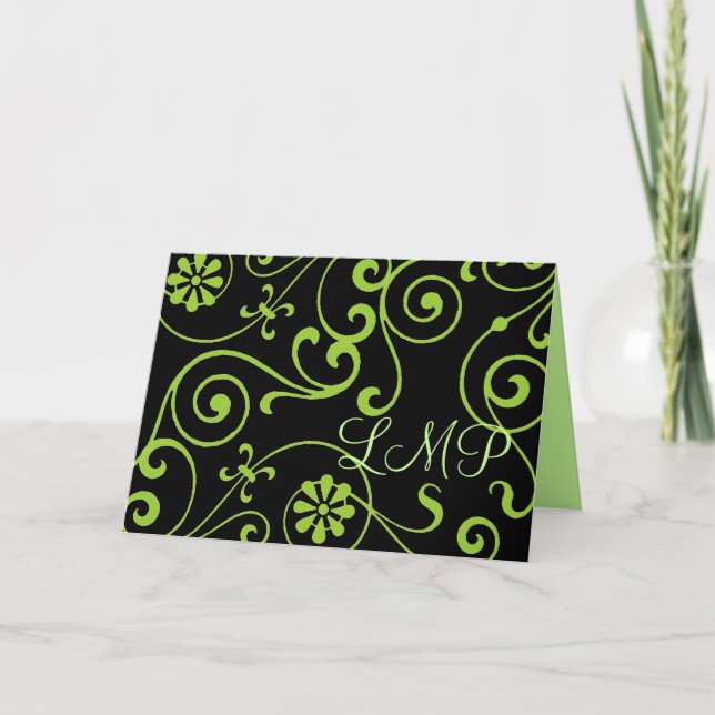 Floral Monogram (dark) Note Card (Front)