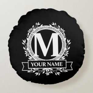 Floral Monogram Design Round Pillow