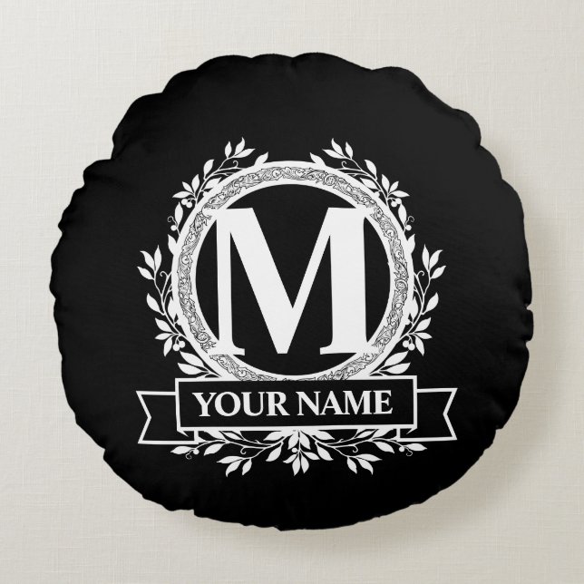 Floral Monogram Design Round Pillow (Front)