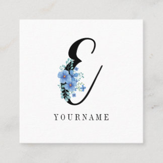 Floral Monogram E Blue Flower Burst Square Business Card