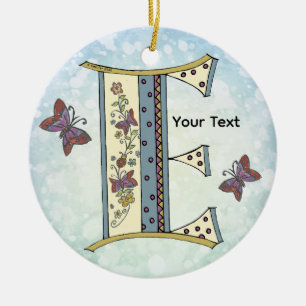 floral Monogram E Ceramic Tree Decoration