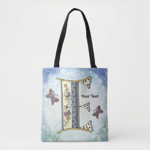 floral Monogram E Tote Bag