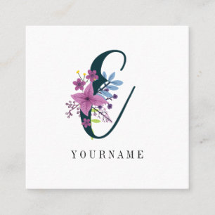 Floral Monogram E Wildflower Burst Square Business Card