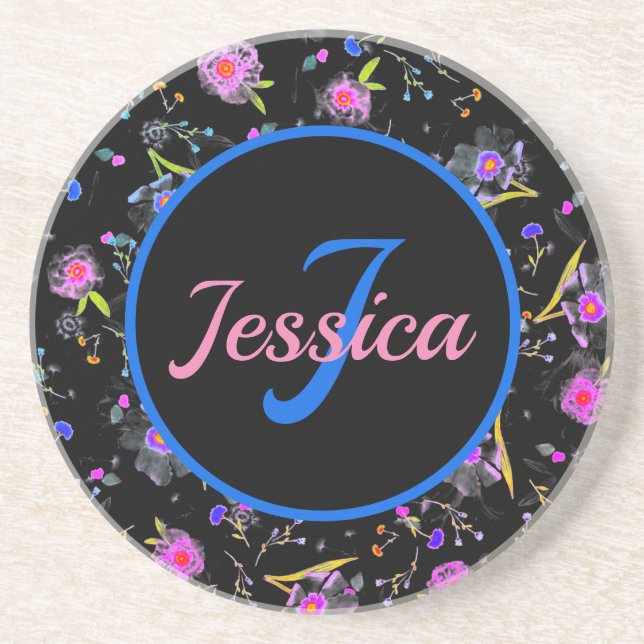 Floral Monogram Elegant    Coaster (Front)