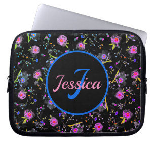Floral Monogram Elegant Laptop Sleeve