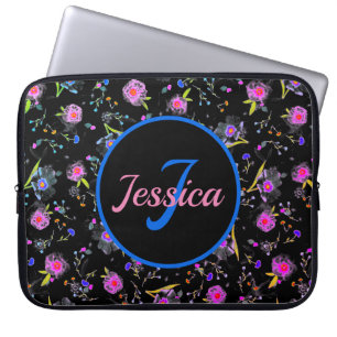 Floral Monogram Elegant Personalised Laptop Sleeve