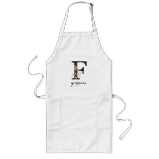 Floral Monogram F Black Gold Flora Long Apron