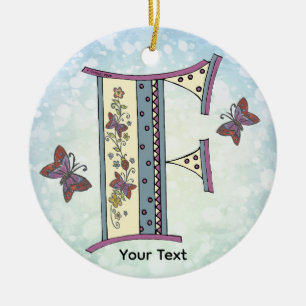 floral Monogram F Ceramic Tree Decoration