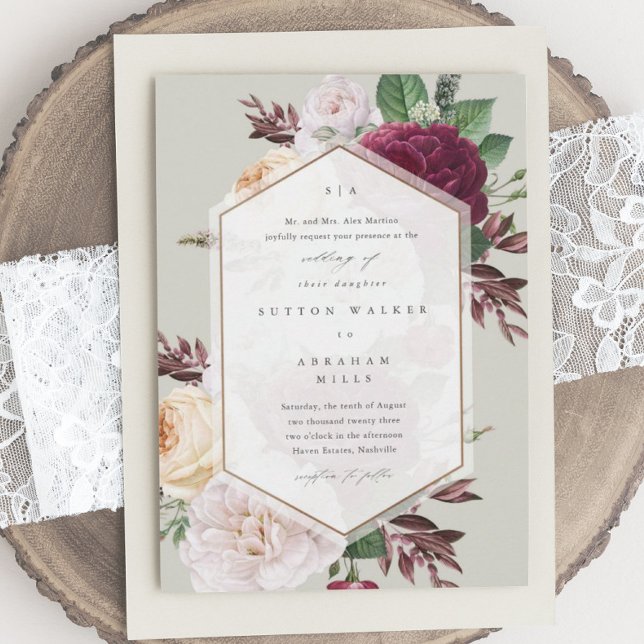 Floral Monogram Fall Wedding Invitation (Vintage floral bouquet ivory wedding invitations.)