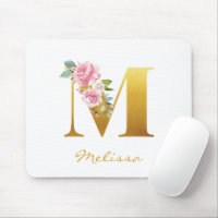 Floral Monogram Faux Gold Name Initial Personalise