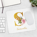 Floral Monogram Faux Gold Name Initial Personalise Mouse Pad<br><div class="desc">Cute name initial floral monogram mouse pad</div>