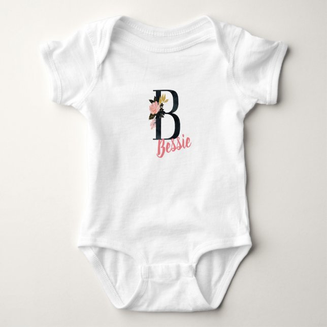 Floral Monogram Girl's One Piece t-shirt Baby Bodysuit (Front)