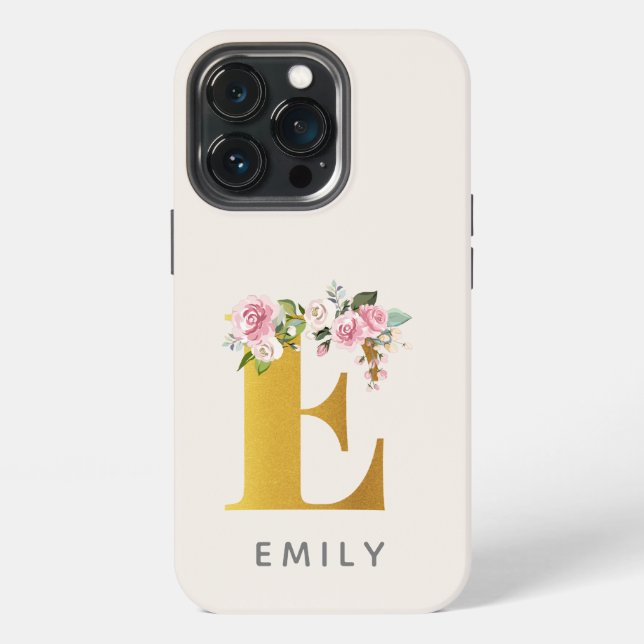 Floral Monogram Gold Effect Personalised Name iPhone Case (Back)