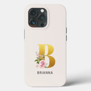 Floral Monogram Gold Letter B Personalised Name iPhone 13 Pro Case
