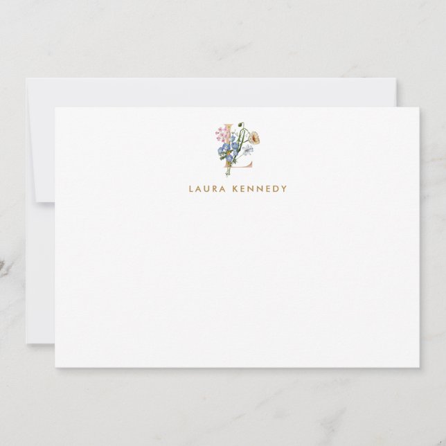 Floral Monogram Gold Letter L Note Card (Front)