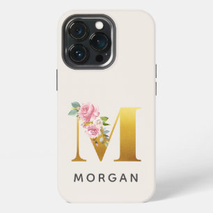 Floral Monogram Gold Letter M Personalised Name iPhone 13 Pro Case