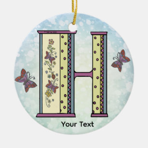 floral Monogram H  Ceramic Tree Decoration