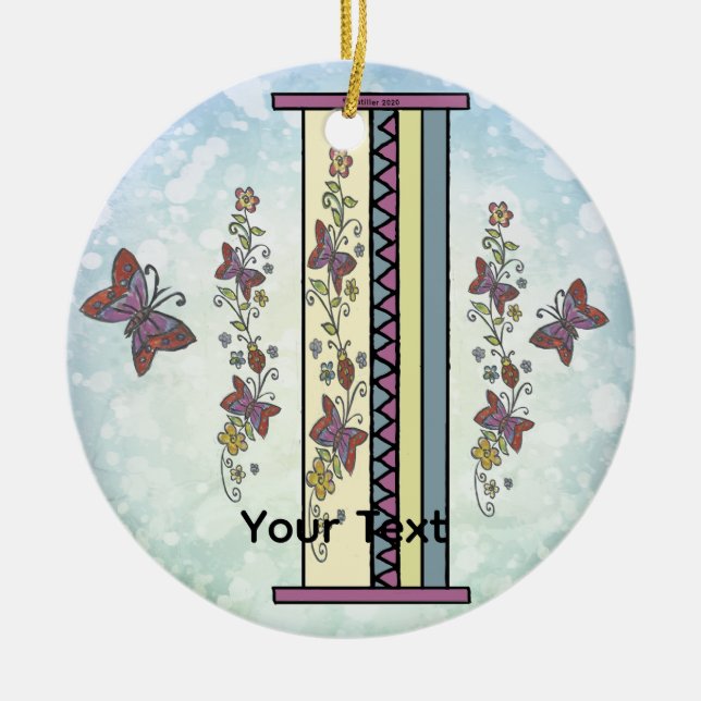 floral Monogram I Ceramic Tree Decoration (Front)