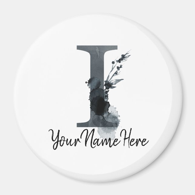 Floral Monogram I Dark Herb Foliage Magnet (Front)