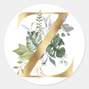 Floral monogram in gold Classic Round Sticker