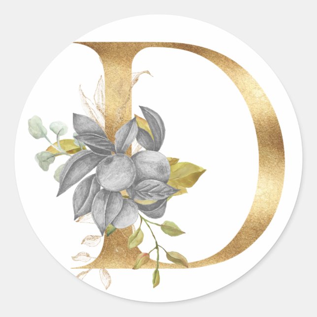 Floral monogram in gold Classic Round Sticker (Front)