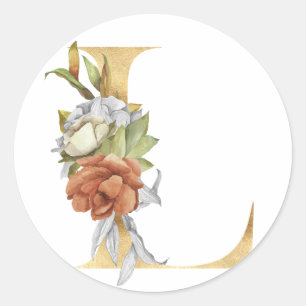 Floral monogram in gold Classic Round Sticker