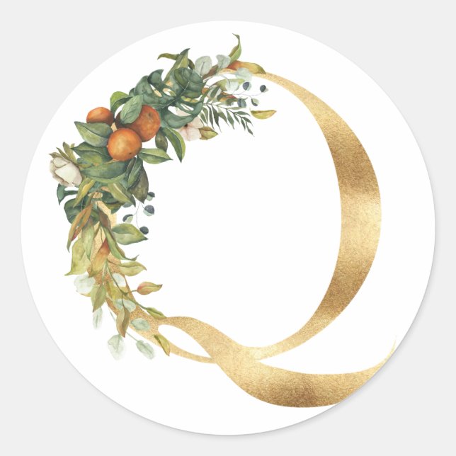 Floral monogram in gold Classic Round Sticker (Front)