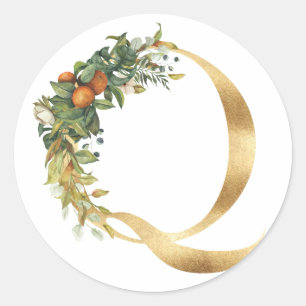 Floral monogram in gold Classic Round Sticker