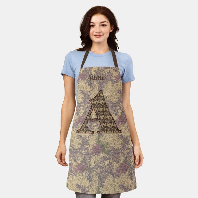 Floral Monogram Initial A Elegant Personalised Apron (Worn)