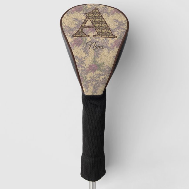 Floral Monogram Initial A Elegant Personalised   Golf Head Cover (Front)