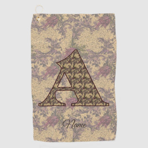 Floral Monogram Initial A Elegant Personalised Golf Towel