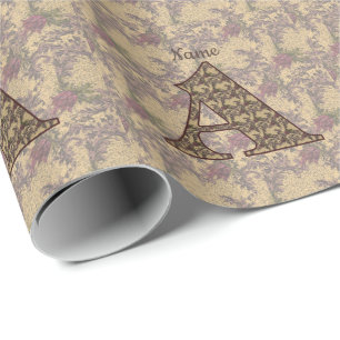 Floral Monogram Initial A Elegant Personalised Wrapping Paper
