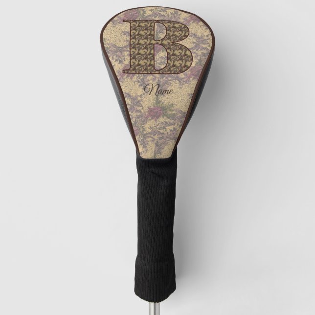 Floral Monogram Initial B Elegant Personalised Golf Head Cover (Front)