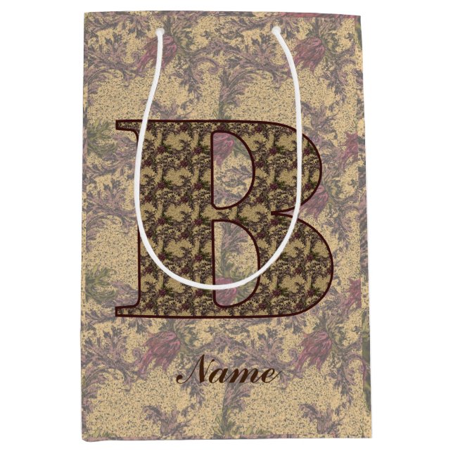 Floral Monogram Initial B Elegant Personalised    Medium Gift Bag (Front)