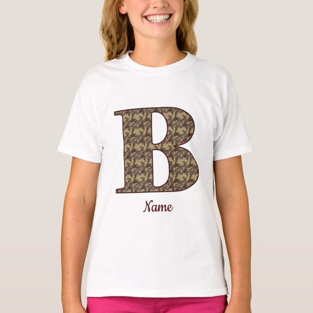 Floral Monogram Initial B Elegant Personalised T-Shirt (Front)