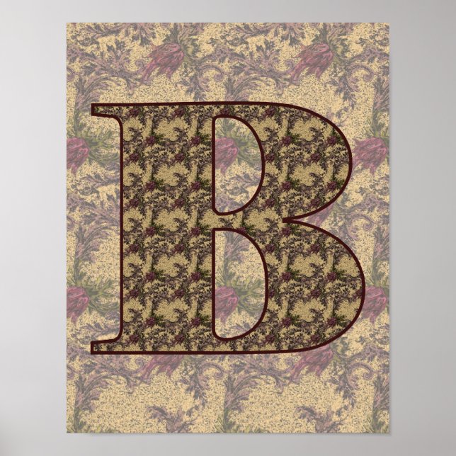 Floral Monogram Initial B Elegant Poster (Front)