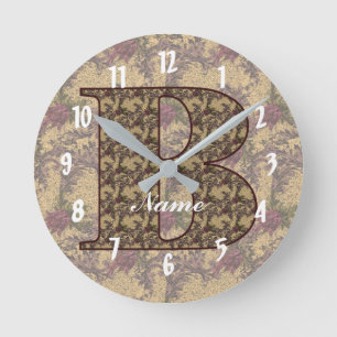 Floral Monogram Initial B Your Name Elegant Round Clock