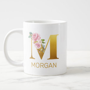 Floral Monogram Initial Botanical Personalised Large Coffee Mug