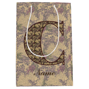 Floral Monogram Initial C Elegant Personalised Medium Gift Bag