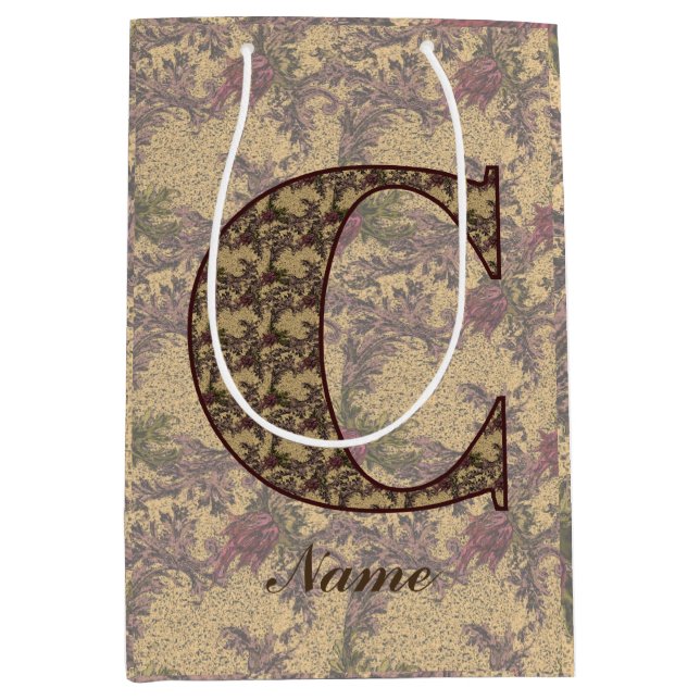 Floral Monogram Initial C Elegant Personalised     Medium Gift Bag (Front)