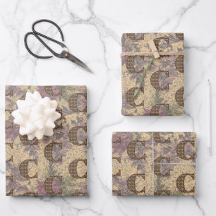 Floral Monogram Initial C Elegant     Wrapping Paper Sheet