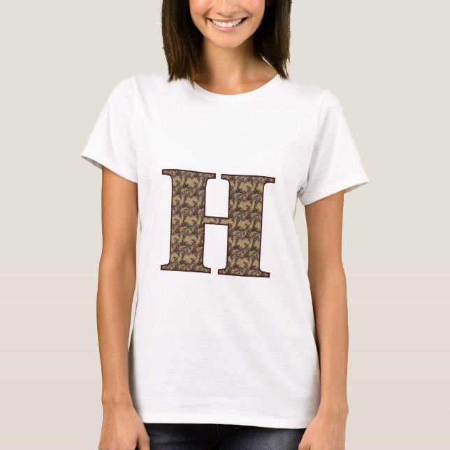 Floral Monogram Initial H Elegant T-Shirt (Front)