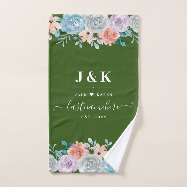 Floral Monogram Initials Custom Family Name Hand Towel (Hand Towel)